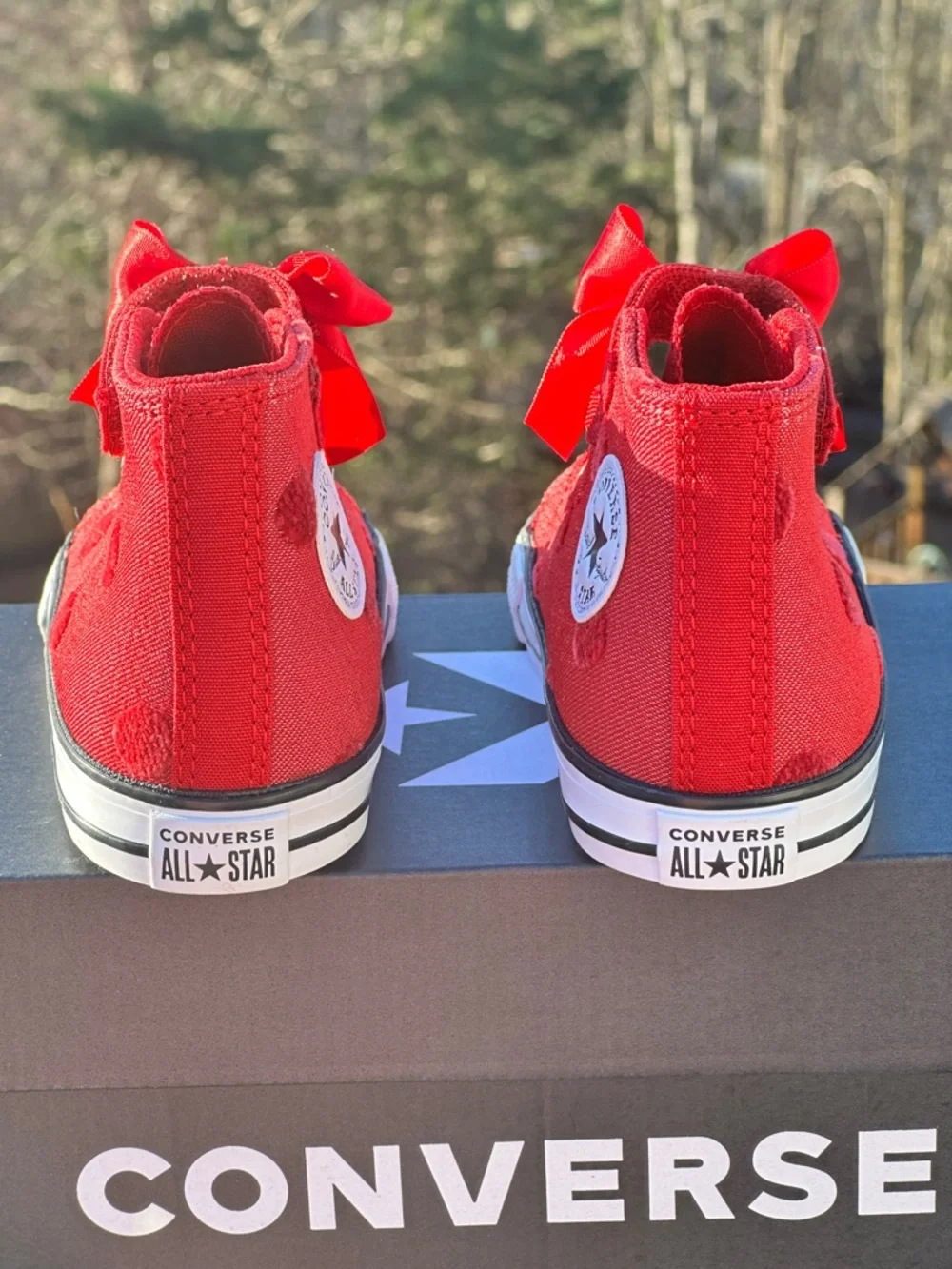 Converse Girls Red White Canvas High Bow Casual Sneaker Youth Toddler 9C 10C NEW